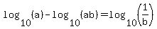 log%2810%2C%28a%29%29-log%2810%2C%28ab%29%29=log%2810%2C%281%2Fb%29%29