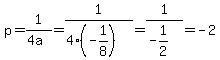 p=1%2F%284a%29=1%2F%284%28-1%2F8%29%29=1%2F%28-1%2F2%29=-2