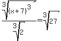 root%283%2C%28x%2B7%29%5E3%29%2Froot%283%2C2%29=root%283%2C27%29+