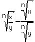 root(n,x/y) = root(n,x)/root(n,y)