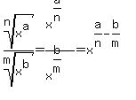 root(n,x^a)/root(m,x^b) = x^(a/n)/x^(b/m) = x^(a/n-b/m)