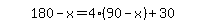 simplify_cartoon%28+180-x=4%2A%2890-x%29%2B30+%29