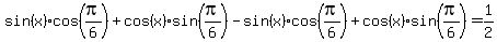 sin%28x%29cos%28pi%2F6%29%2Bcos%28x%29sin%28pi%2F6%29-sin%28x%29cos%28pi%2F6%29%2Bcos%28x%29sin%28pi%2F6%29=1%2F2