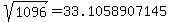 sqrt%281096%29+=+33.1058907145