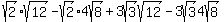 sqrt%282%29sqrt%2812%29+-+sqrt%282%294sqrt%288%29+%2B+3sqrt%283%29sqrt%2812%29+-+3sqrt%283%294sqrt%288%29+