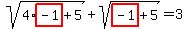 sqrt%284%2Ahighlight%28-1%29%2B5%29%2Bsqrt%28highlight%28-1%29%2B5%29=3