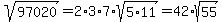 sqrt%2897020%29=2%2A3%2A7%2Asqrt%285%2A11%29=42%2Asqrt%2855%29