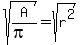 sqrt%28A%2F%28pi%29%29=sqrt%28r%5E2%29