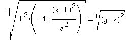 sqrt%28b%5E2%28-1+%2B+%28x+-+h%29%5E2%2Fa%5E2%29%29+=+sqrt%28%28y+-+k%29%5E2%29