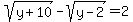 sqrt%28y%2B10%29-sqrt%28y-2%29=2