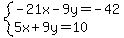 system(-21x-9y=-42,5x+9y=10)