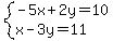 system%28-5x%2B2y=10%2Cx-3y=11%29