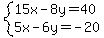 system(15x-8y=40,5x-6y=-20)