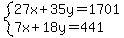 system%2827x%2B35y=1701%2C7x%2B18y=441%29
