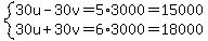 system%2830u+-+30v+=+5%2A3000+=+15000%2C%0D%0A++++++++++30u+%2B+30v+=+6%2A3000+=+18000%0D%0A%29