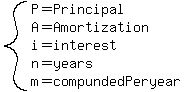 system(P=Principal,A=Amortization,i=interest,n=years,m=compundedPeryear)
