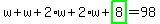 w%2Bw%2B2%2Aw%2B2%2Aw%2Bhighlight_green%28+8+%29=98