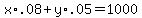 x%2A.08+%2B+y+%2A+.05+=+1000