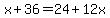 x%2B36+=+24%2B12x