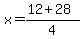 x=%2812+%2B+28%29%2F4