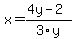 x=%284y-2%29%2F3y