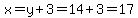 x=y%2B3=14%2B3=17