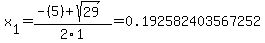 x%5B1%5D+=+%28-%285%29%2Bsqrt%28+29+%29%29%2F2%5C1+=+0.192582403567252