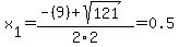x%5B1%5D+=+%28-%289%29%2Bsqrt%28+121+%29%29%2F2%5C2+=+0.5