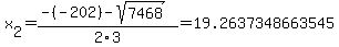x%5B2%5D+=+%28-%28-202%29-sqrt%28+7468+%29%29%2F2%5C3+=+19.2637348663545
