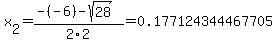x%5B2%5D+=+%28-%28-6%29-sqrt%28+28+%29%29%2F2%5C2+=+0.177124344467705