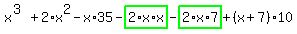 x%5E%283%29%2B2%2Ax%5E2-x%2A35-highlight_green%28+2%2Ax%2Ax+%29-highlight_green%28+2%2Ax%2A7+%29%2B%28x%2B7%29%2A10