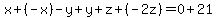 x+%2B%28-x%29-y+%2B+y+%2B+z+%2B+%28-2z%29=+0+%2B+21