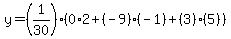 y=(1/30)(0*2+(-9)(-1)+(3)(5))