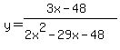 y=+%283x-48%29%2F%282x%5E2-29x-48%29