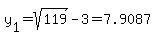 y%5B1%5D+=+sqrt%28119%29-3+=+7.9087