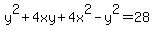 y^2+4xy+4x^2-y^2=28