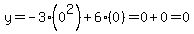 y+=+-3%280%5E2%29+%2B+6%280%29+=+0+%2B+0+=+0