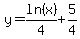 y=ln%28x%29%2F4+%2B+5%2F4