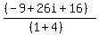 %28%28-9%2B26i%2B16%29%29%2F%28%281%2B4%29%29