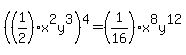 %28%281%2F2%29x%5E2y%5E3%29%5E4+=+%281%2F16%29x%5E8y%5E12