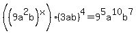 %28%289a%5E2b%29%5Ex%29%283ab%29%5E4=9%5E5a%5E10b%5E7