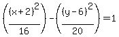 %28%28x%2B2%29%5E2%2F16%29-%28%28y-6%29%5E2%2F20%29=1