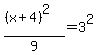 %28%28x+%2B+4%29%5E2%29%2F9+=+3%5E2