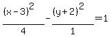 %28%28x-3%29%5E2%29%2F4-%28%28y%2B2%29%5E2%29%2F1=1