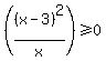 %28%28x-3%29%5E2%2Fx%29%3E=0