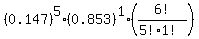 %280.147%29%5E5+%2A+%280.853%29%5E1+%2A+%286%21%2F%285%21%2A1%21%29%29