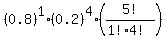 %280.8%29%5E1+%2A+%280.2%29%5E4+%2A+%285%21%2F%281%21%2A4%21%29%29
