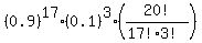 %280.9%29%5E17+%2A+%280.1%29%5E3+%2A+%2820%21%2F%2817%21%2A3%21%29%29