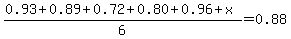 %280.93%2B0.89%2B0.72%2B0.80%2B0.96%2Bx%29%2F6=0.88