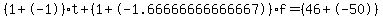 %281%2B-1%29t+%2B+%281%2B-1.66666666666667%29f+=+%2846%2B-50%29